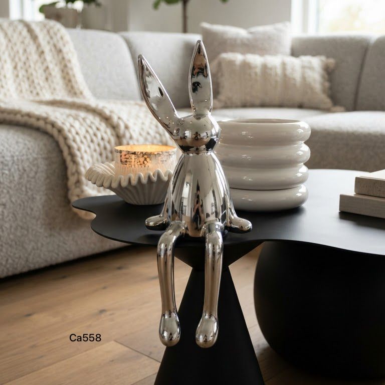 Articulo decorativo conejo plateado grande 14cm* 12cm* 36cm